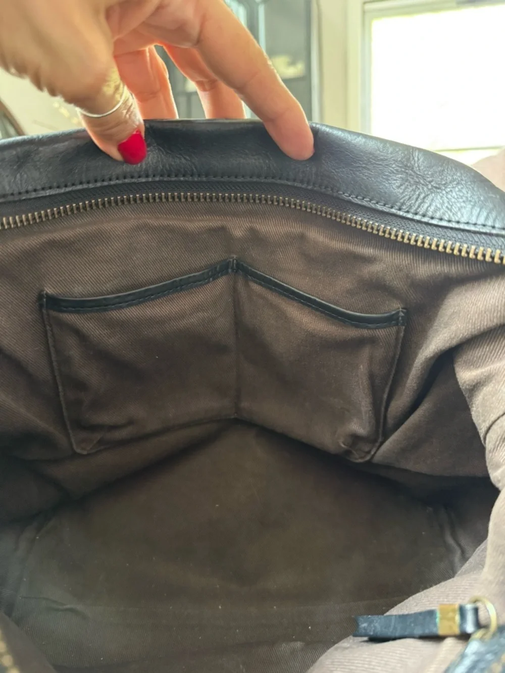 Madewell Leather Transport Zip Top Carryall Crossbody Black Brown Tote Bag
